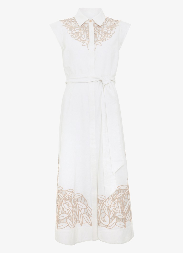 Phase Eight Dames Melana midi T-shirt in linnenblend met strikceintuur in de kleur Wit