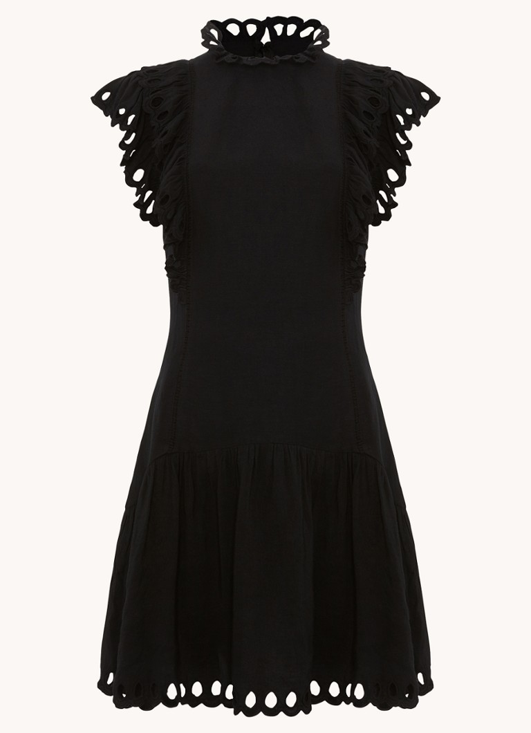 Phase Eight Dames Reena mini jurk in linnenblend met ruches in de kleur Zwart
