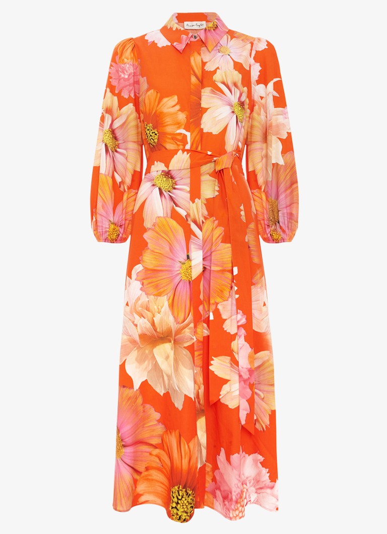Phase Eight Dames Kristina midi blousejurk met bloemenprint in de kleur Oranje
