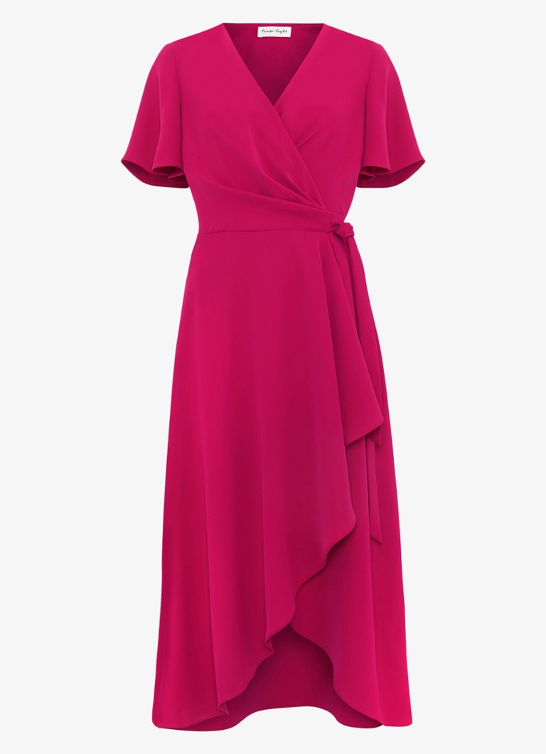 Phase Eight Dames Julissa midi wikkeljurk met V-hals in de kleur Donkerroze