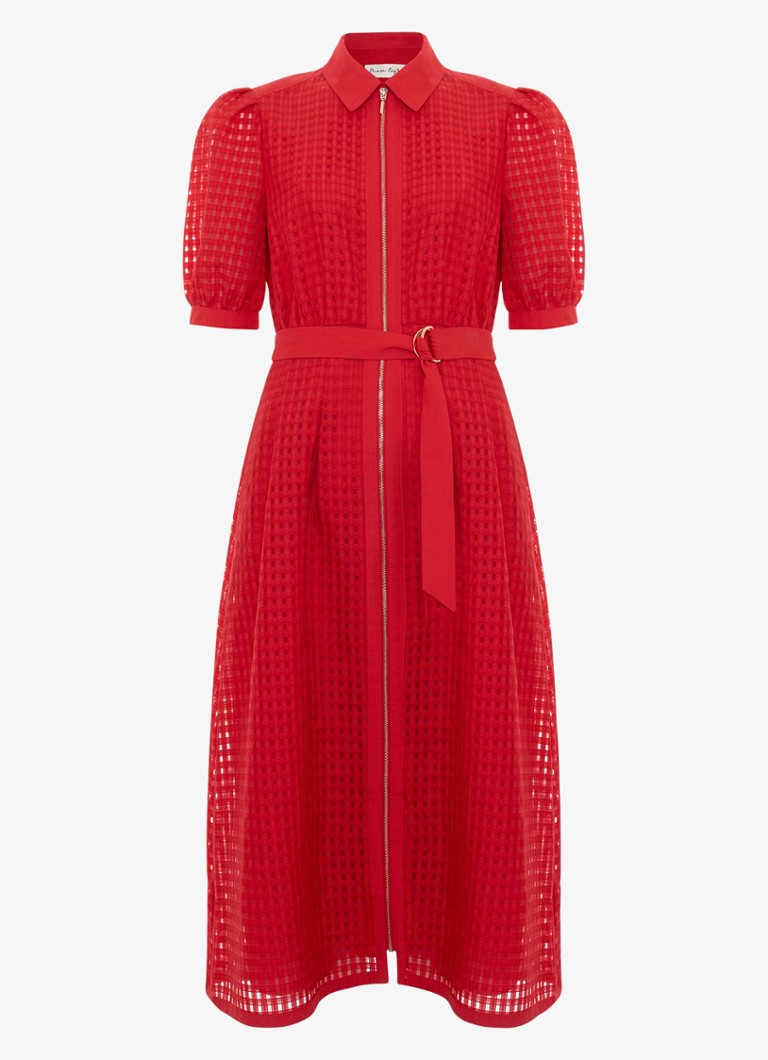 Phase Eight Dames Carey midi jurk met ruitdessin in de kleur Koraalrood