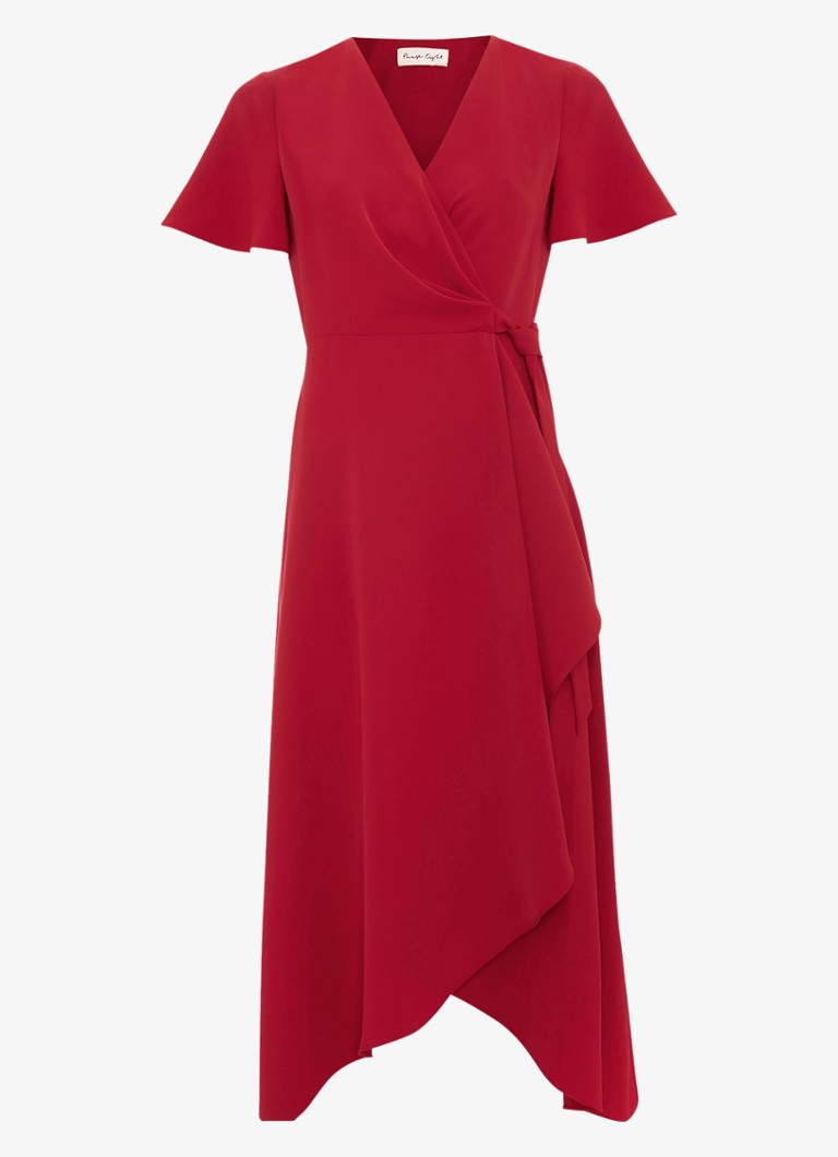 Phase Eight Dames Julissa midi jurk met strikceintuur in de kleur Koraalrood