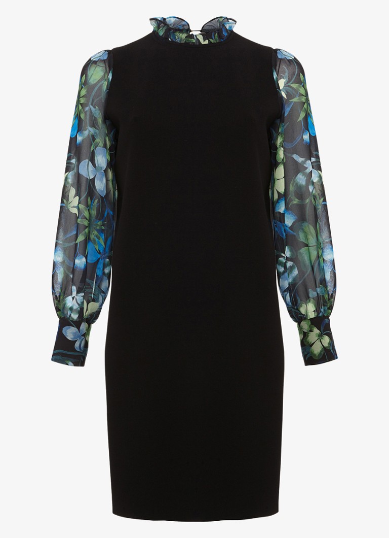Phase Eight Dames Ramona midi jurk met ballonmouw en bloemenprint in de kleur Zwart