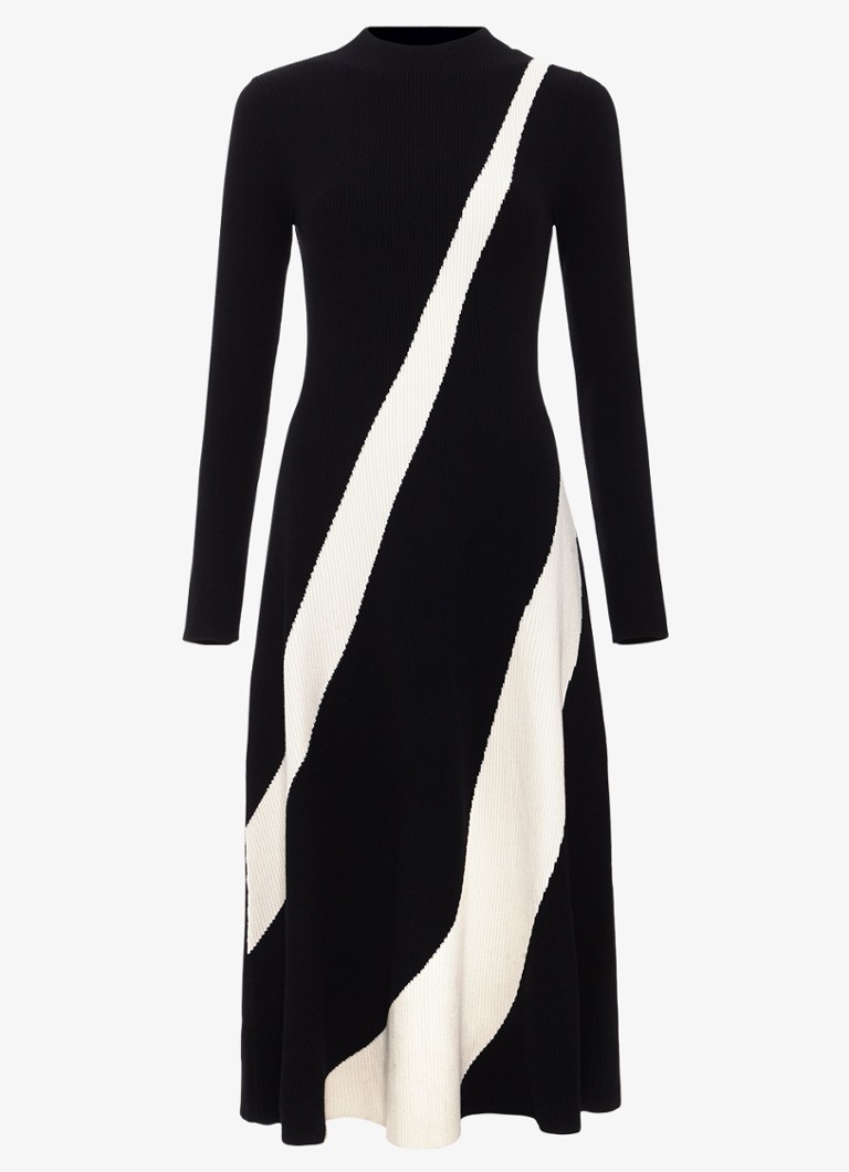 Phase Eight Dames Julie ribgebreide midi jurk met print in de kleur Zwart