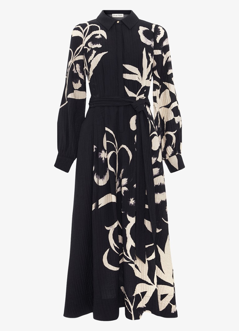 Phase Eight Dames Petite Natalie midi tuniekjurk met print en strikceintuur in de kleur Zwart
