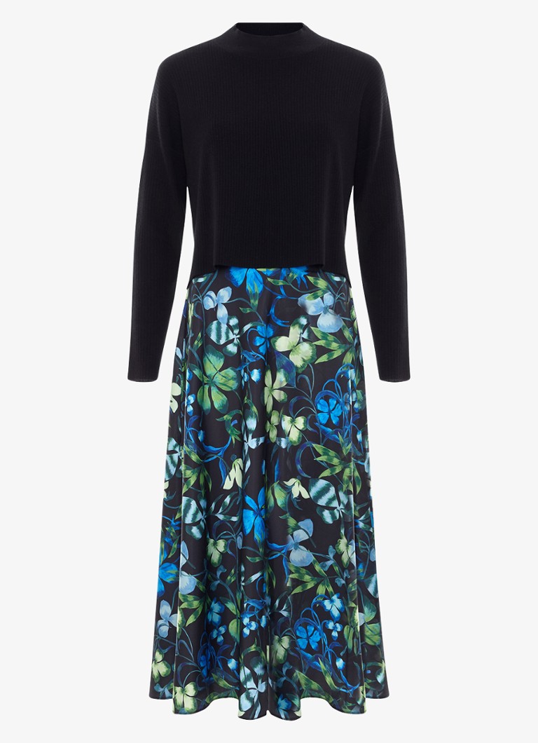 Phase Eight Dames Izzy midi jurk met bloemenprint 2-delig in de kleur Blauw