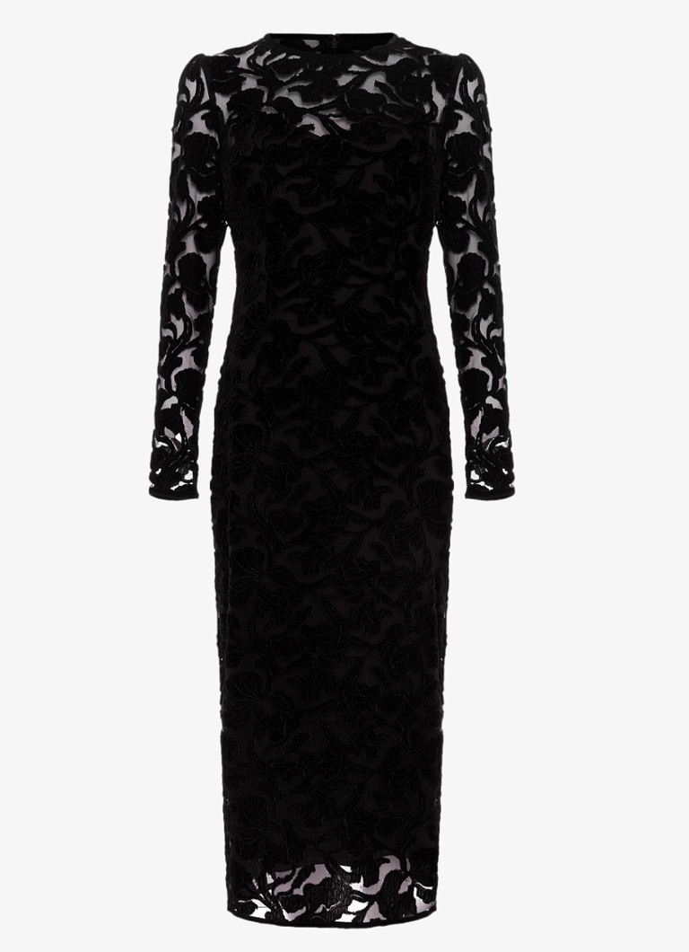 Phase Eight Dames Viktoria semi-transparante midi jurk met flockprint in de kleur Zwart