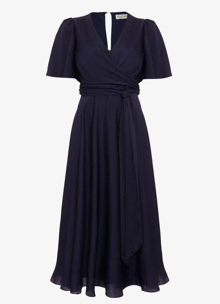 Phase Eight Dames Abbie midi jurk met strikceintuur pofmouwen in de kleur Blauw
