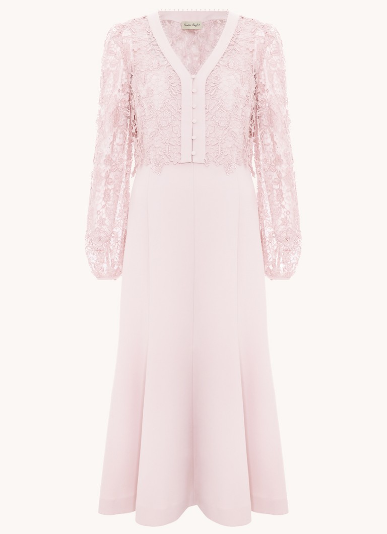 Phase Eight Dames Ayumi Pink midi jurk met vest van broderie in de kleur Oudroze