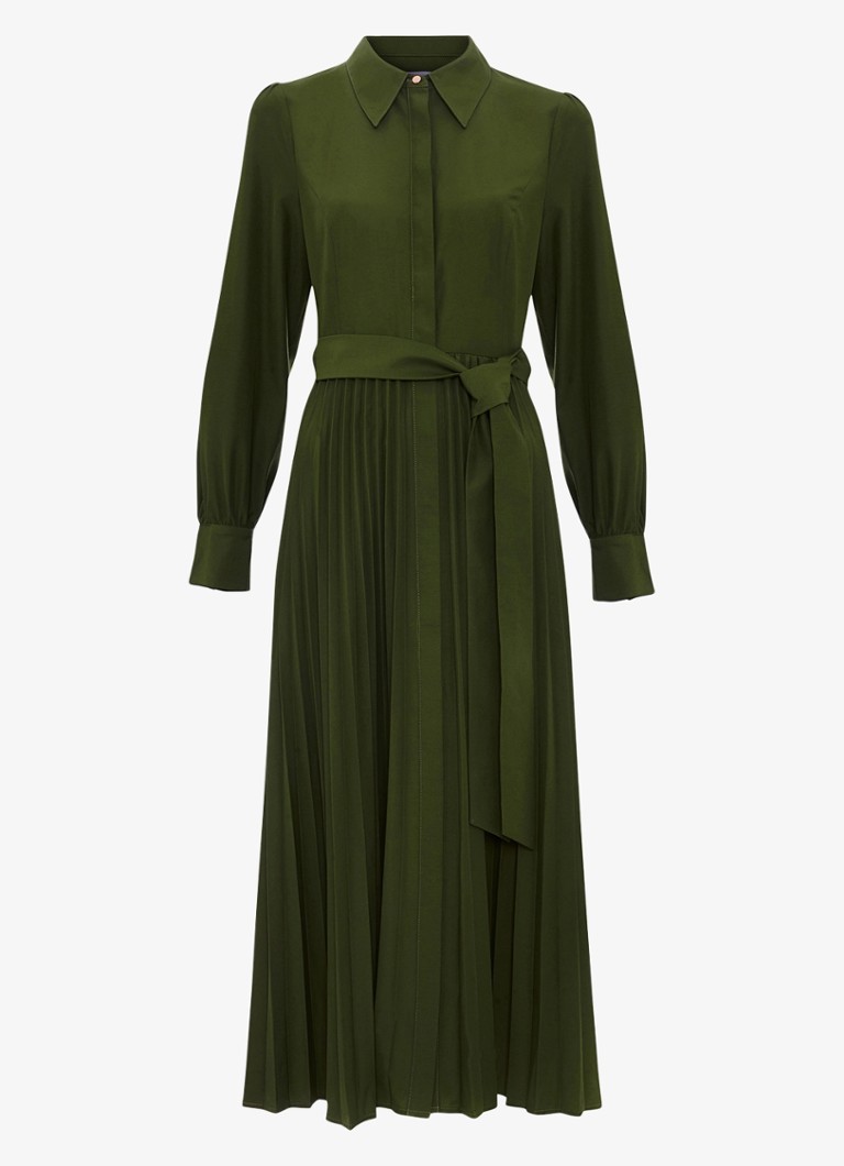 Phase Eight Dames Pleated midi jurk met pofmouwen in de kleur Olijfgroen