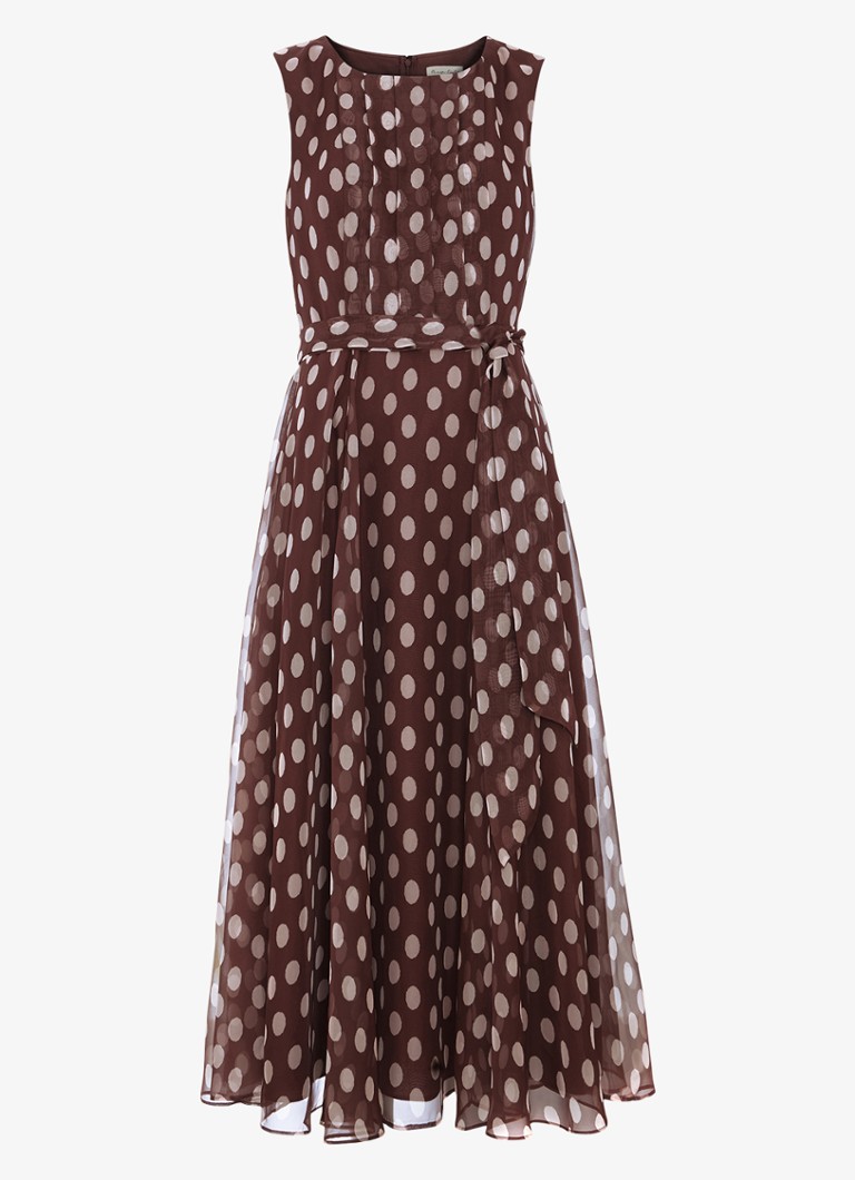 Phase Eight Dames Lucinda midi jurk met stippenprint en plooien in de kleur Bruin