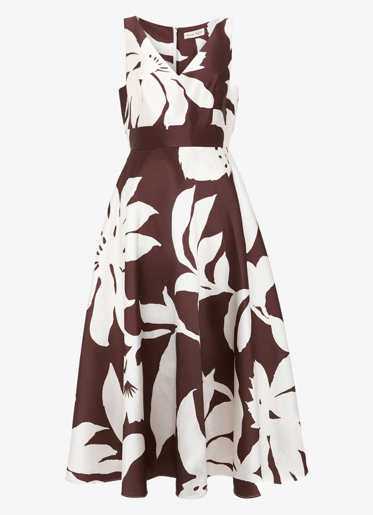 Phase Eight Dames Delicia midi jurk met bloemenprint in de kleur Chocoladebruin