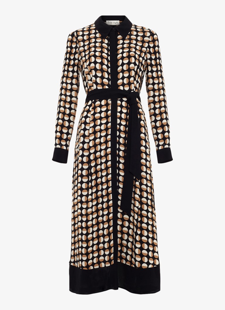 Phase Eight Dames Naomi midi blousejurk met strikceintuur en grafische print in de kleur Bruin