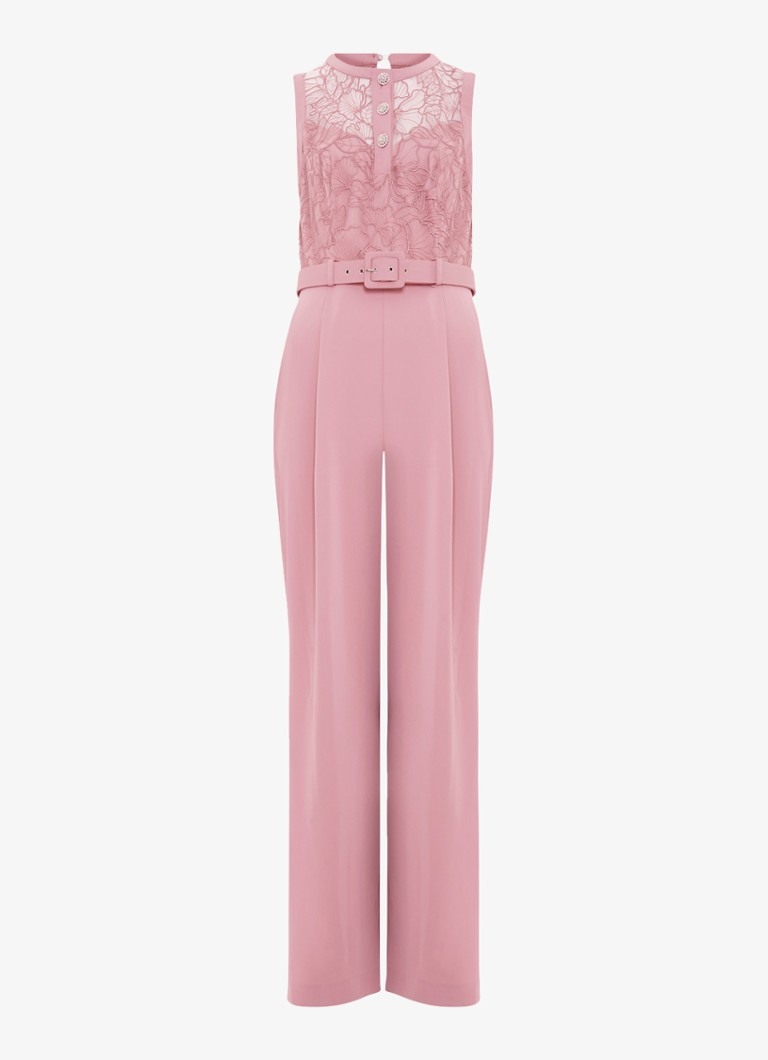 Phase Eight Dames Petite Ivanna jumpsuit met broderie en ceintuur in de kleur Oudroze