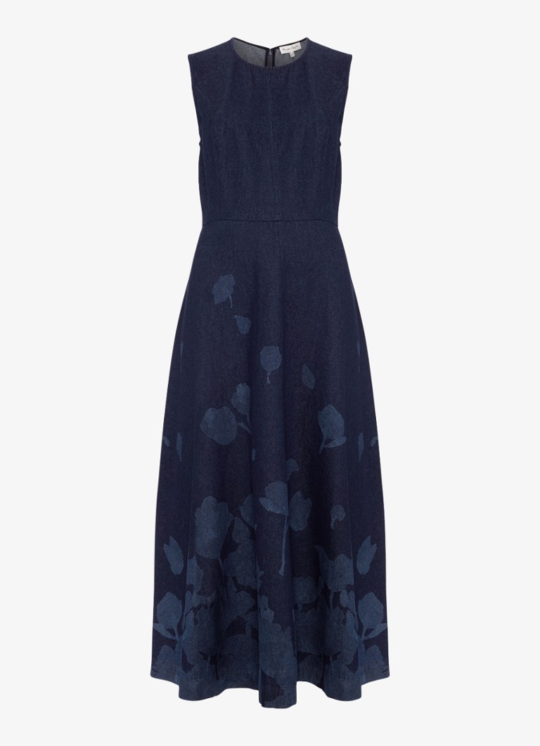 Phase Eight Dames Juliette midi jurk met print en steekzakken in de kleur Denim