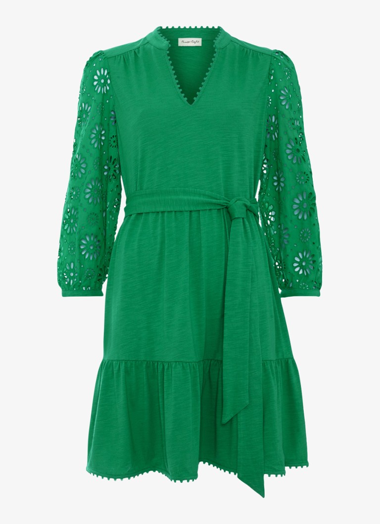 Phase Eight Dames Florie mini jurk met strikceintuur en opengewerkt dessin in de kleur Green