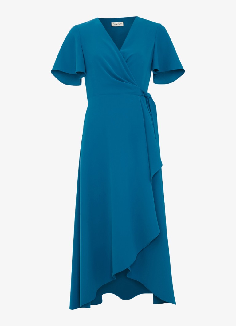 Phase Eight Dames Julissa midi wikkeljurk met strikceintuur in de kleur Blauw