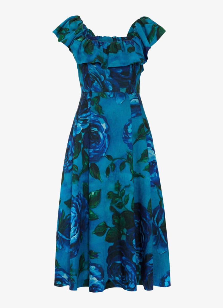 Phase Eight Dames Brianne midi jurk met bloemenprint in de kleur Donkerblauw