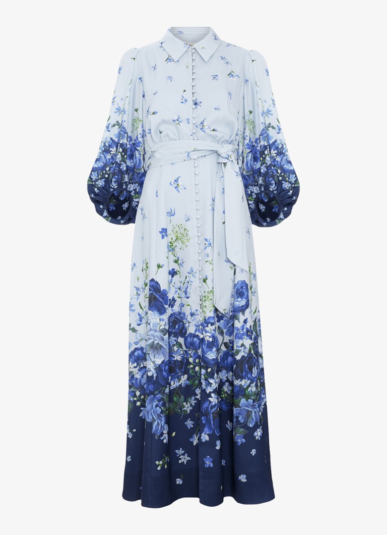 Phase Eight Dames Noella midi blousejurk met bloemenprint in de kleur Lichtblauw