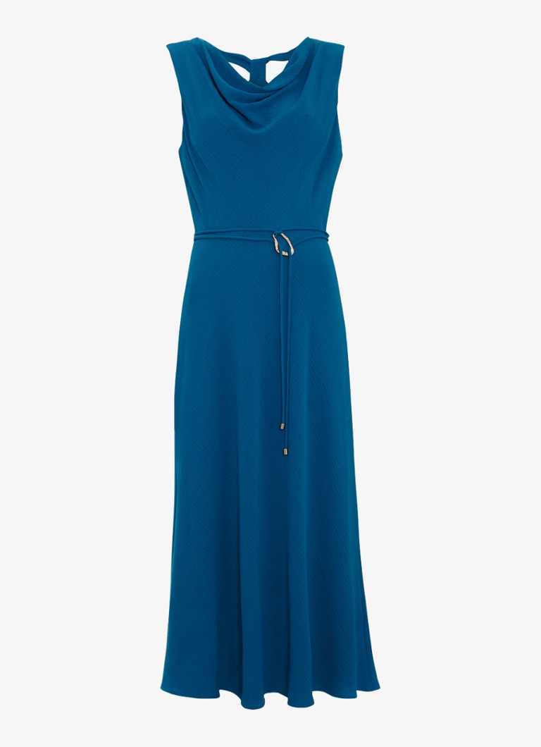 Phase Eight Dames Midi jurk met watervalhals in de kleur Donkerblauw
