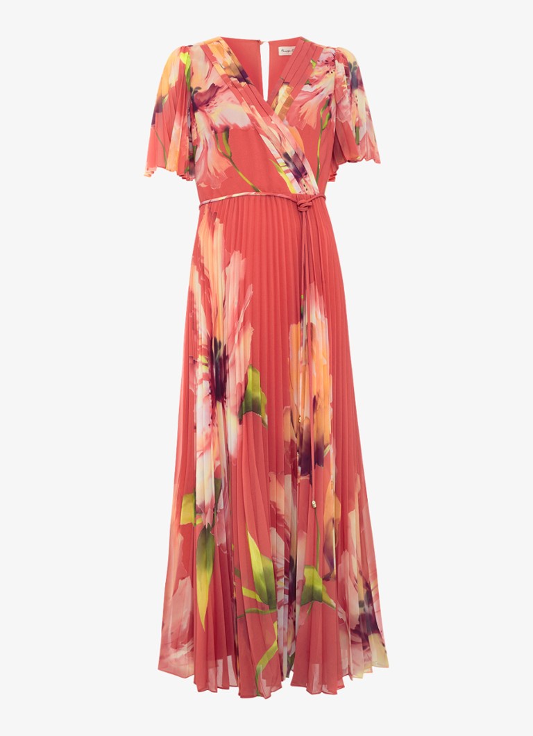 Phase Eight Dames Petite Abigail maxi jurk met plooien en vlindermouw in de kleur Oranje