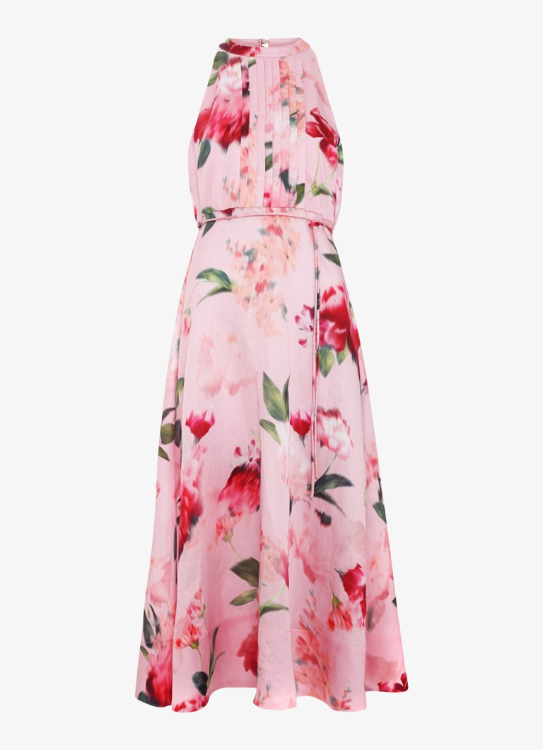 Phase Eight Dames Bethany midi jurk in linnenblend met bloemenprint in de kleur Roze