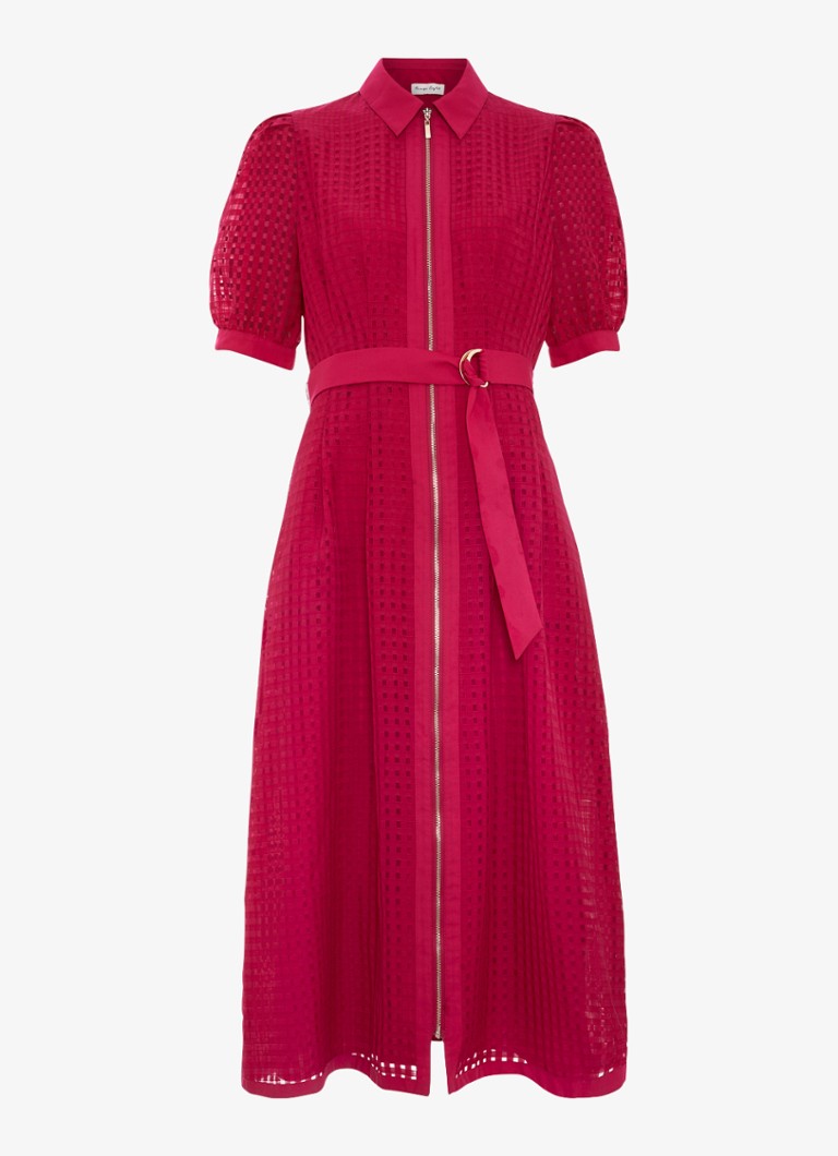 Phase Eight Dames Carey midi blousejurk met structuur in de kleur Donkerroze