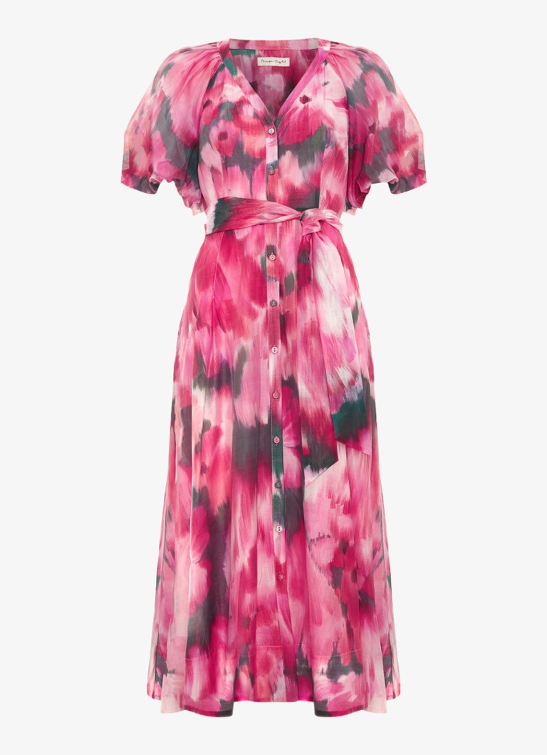 Phase Eight Dames Caterina midi jurk met pofmouw en print in de kleur Roze
