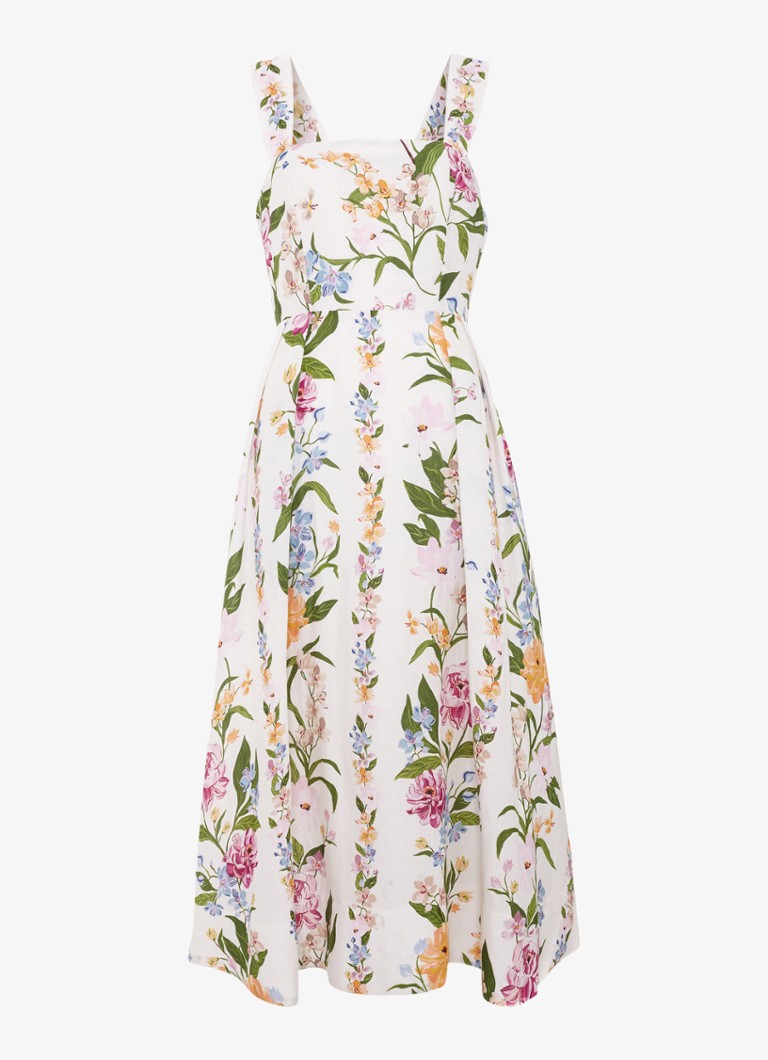 Phase Eight Dames Lucia midi jurk in linnenblend met bloemenprint in de kleur Gebroken wit