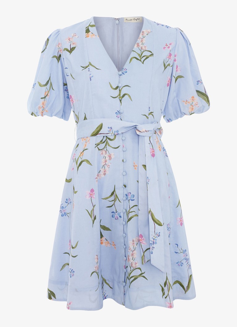 Phase Eight Dames Velma mini jurk met bloemenprint en strikceintuur in de kleur Lichtblauw