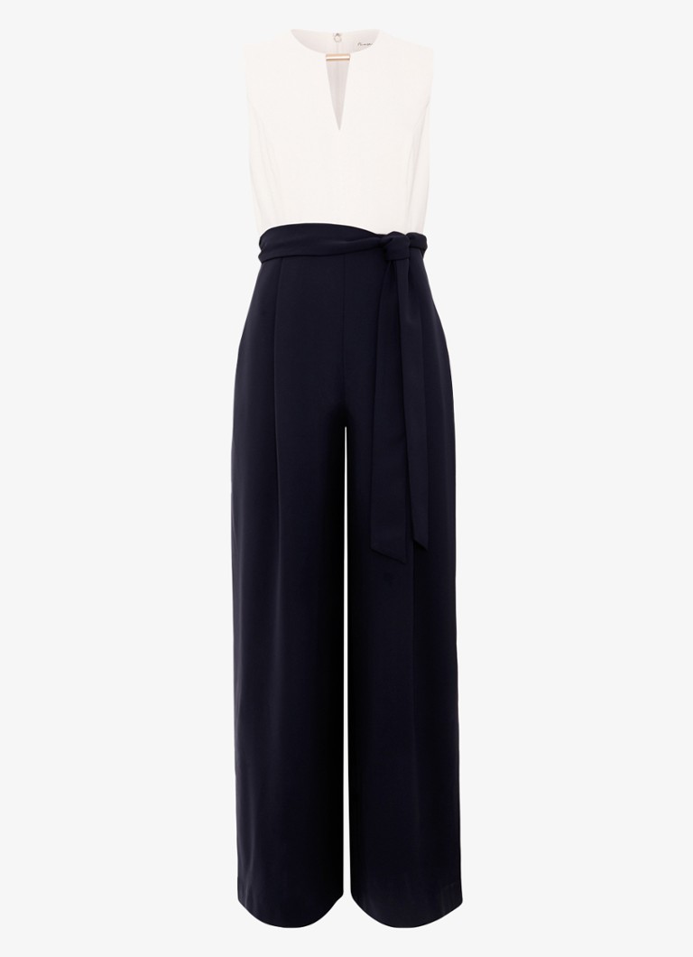 Phase Eight Dames Petite Brylee wide fit jumpsuit met strikceintuur in de kleur Donkerblauw