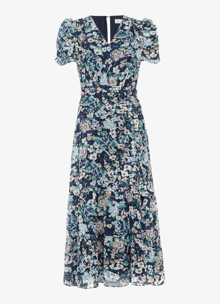 Phase Eight Dames Azalea midi jurk met bloemenprint en strikceintuur in de kleur Donkerblauw