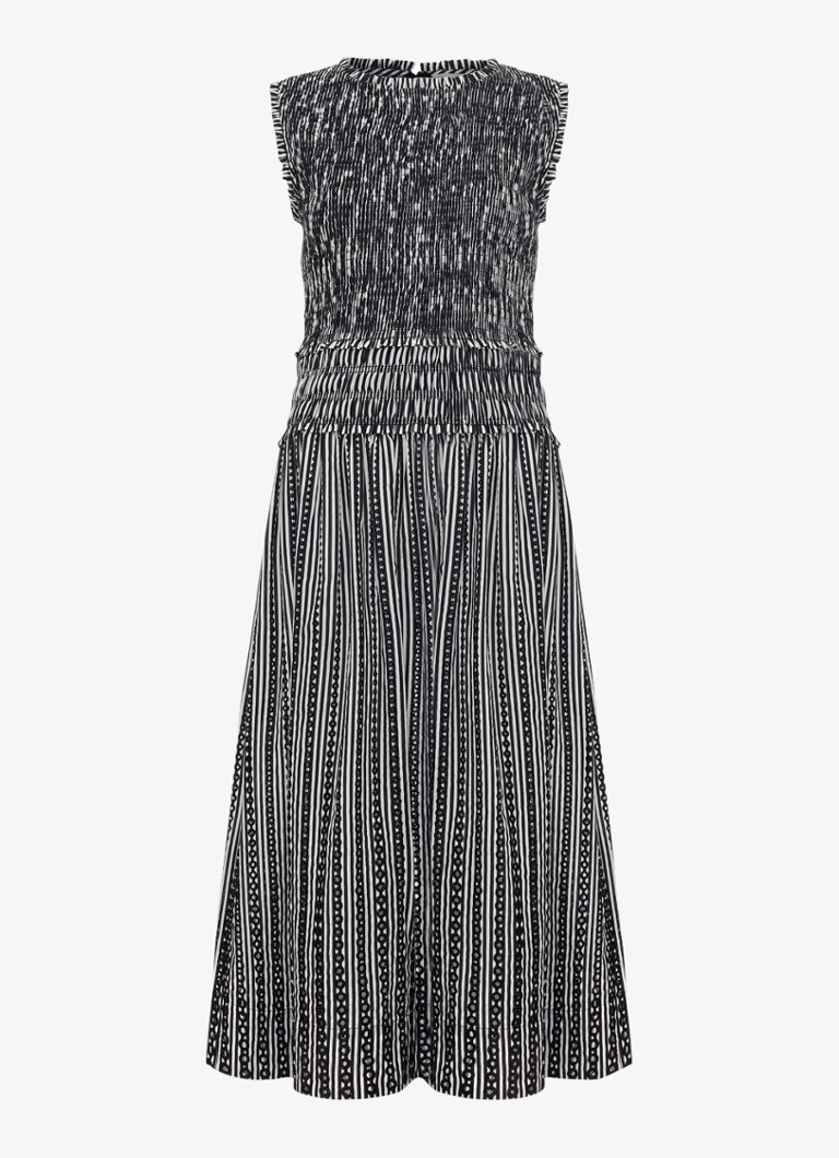 Phase Eight Dames Chiara midi jurk met smockwerk en print in de kleur Zwart