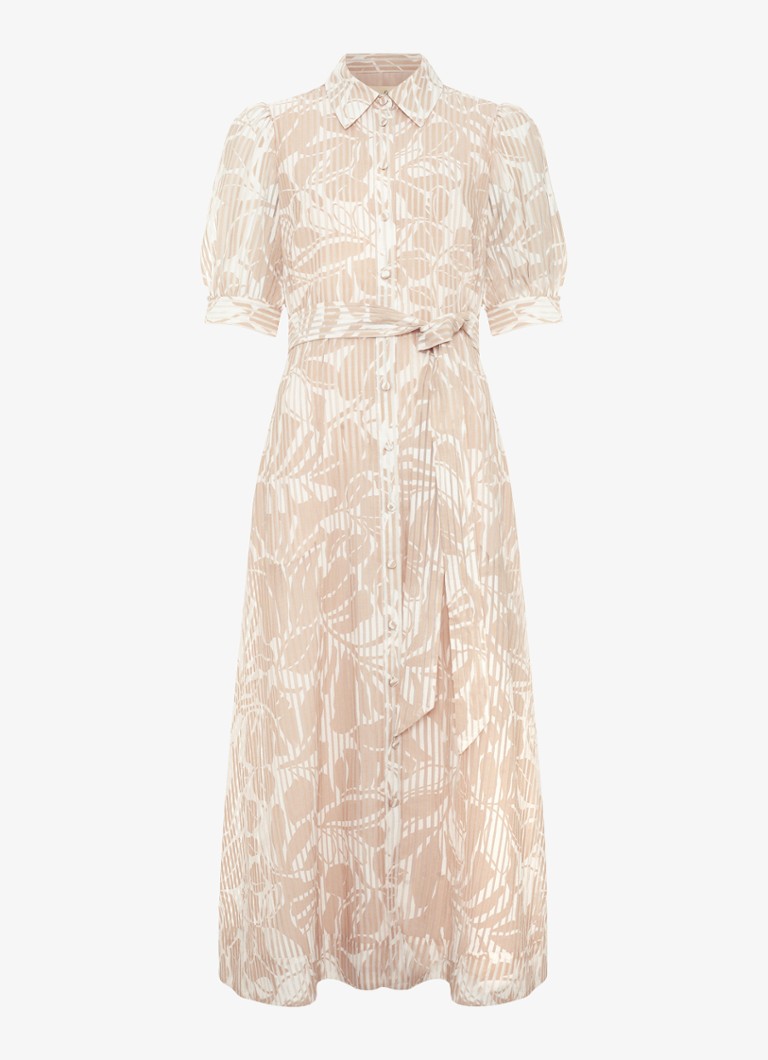 Phase Eight Dames Delphine midi blousejurk met print en pofmouw in de kleur Creme