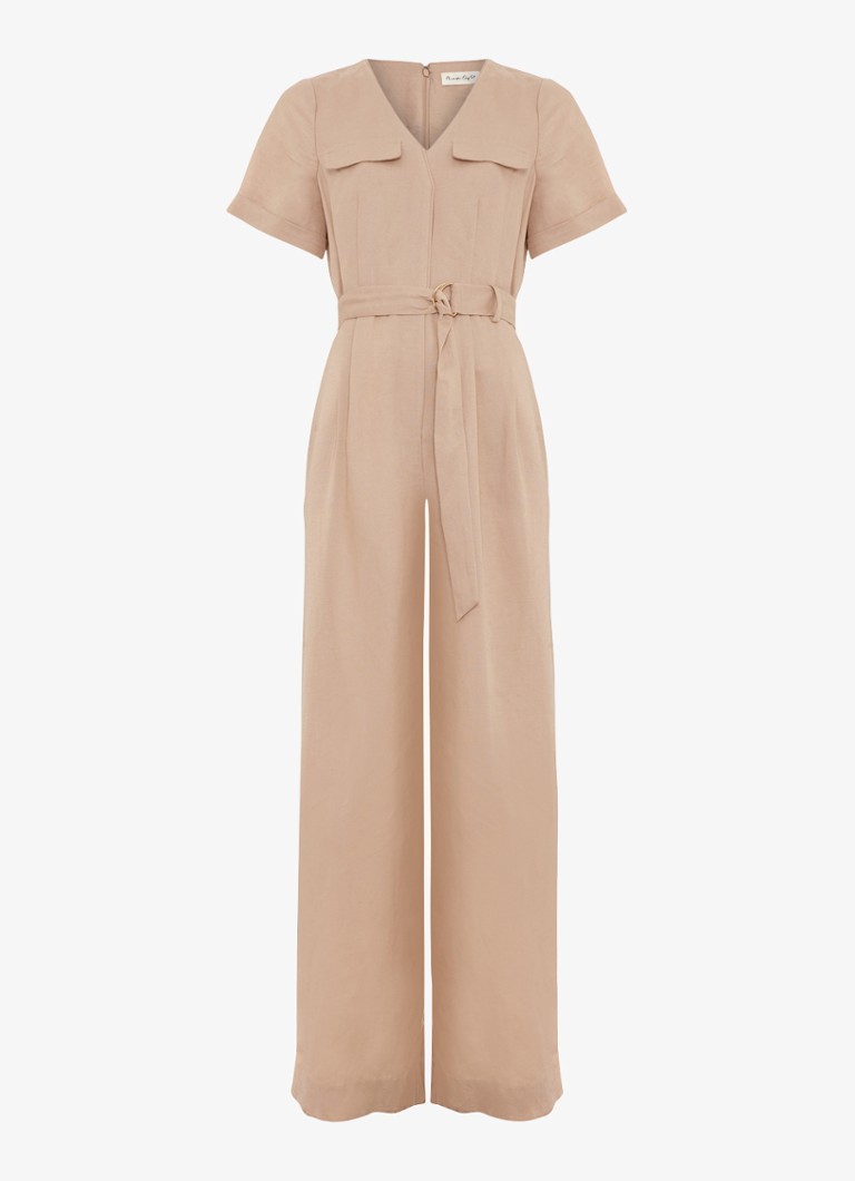 Phase Eight Dames Daniela loose fit jumpsuit met strikceintuur in de kleur Beige