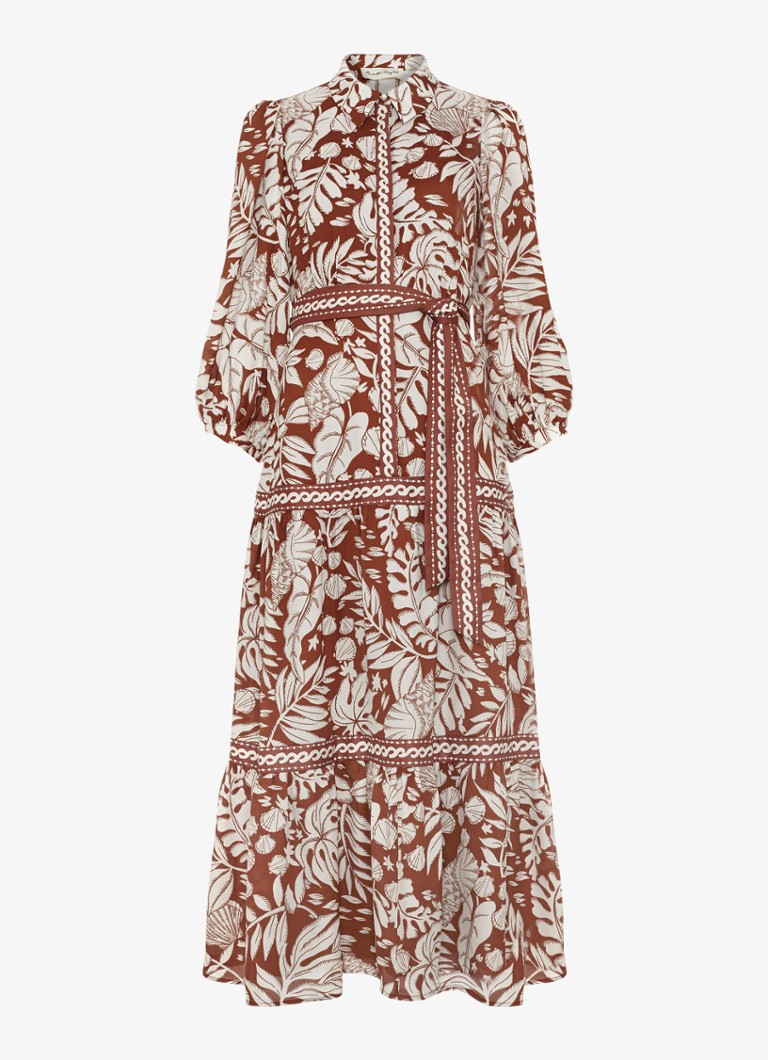 Phase Eight Dames Coralie midi tuniekjurk met print en steekzakken in de kleur Donkerbruin
