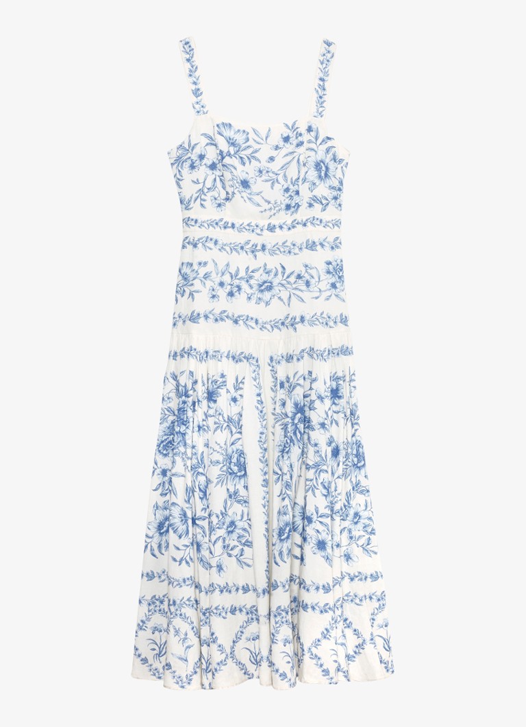 Phase Eight Dames Torin midi jurk in linnenblend met bloemenprint in de kleur Blauw