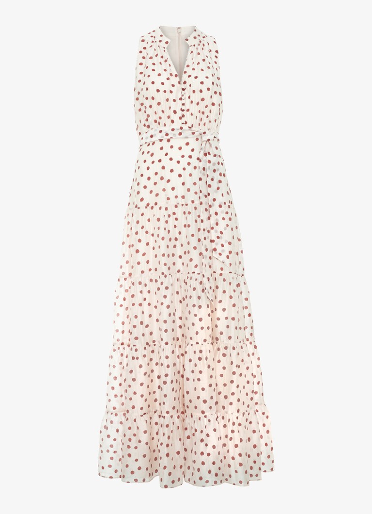 Phase Eight Dames Petite Nita maxi jurk met stippenprint en strikceintuur in de kleur Gebroken wit