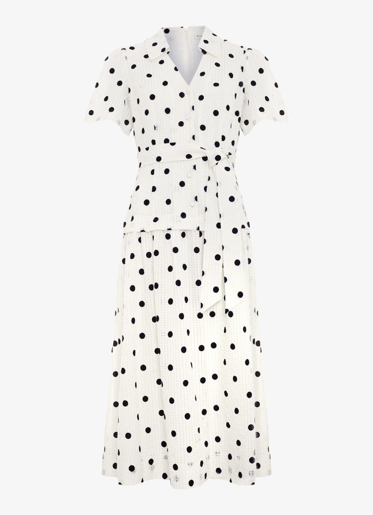 Phase Eight Dames Adele midi jurk met stippenprint en strikceintuur in de kleur Gebroken wit