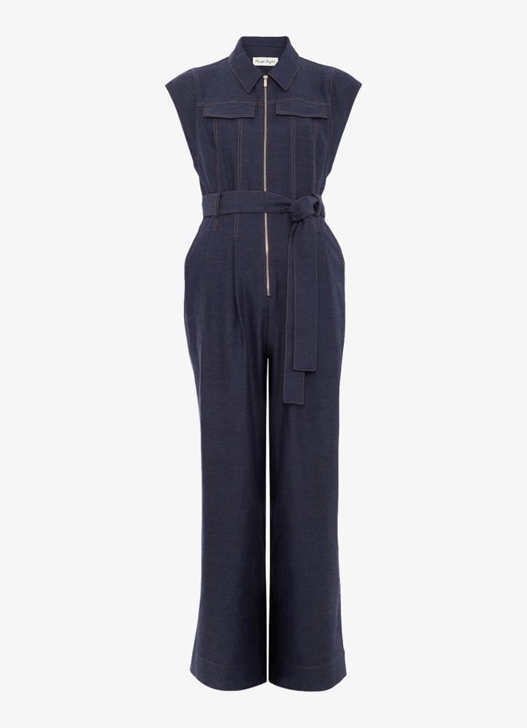Phase Eight Dames Luiza wide fit jumpsuit in linnenblend met strikceintuur in de kleur Donkerblauw