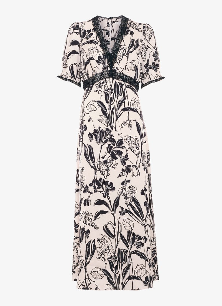 Phase Eight Dames Feyre midi jurk van satijn met bloemenprint in de kleur Donkerblauw