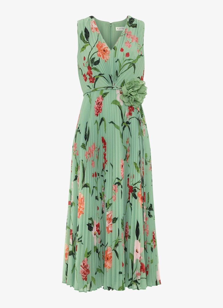 Phase Eight Dames Petite Simara midi jurk met bloemenprint in de kleur Lindegroen