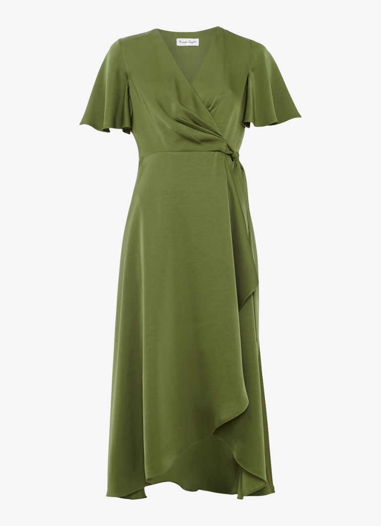 Phase Eight Dames Julissa midi wikkeljurk van satijn in de kleur Khaki