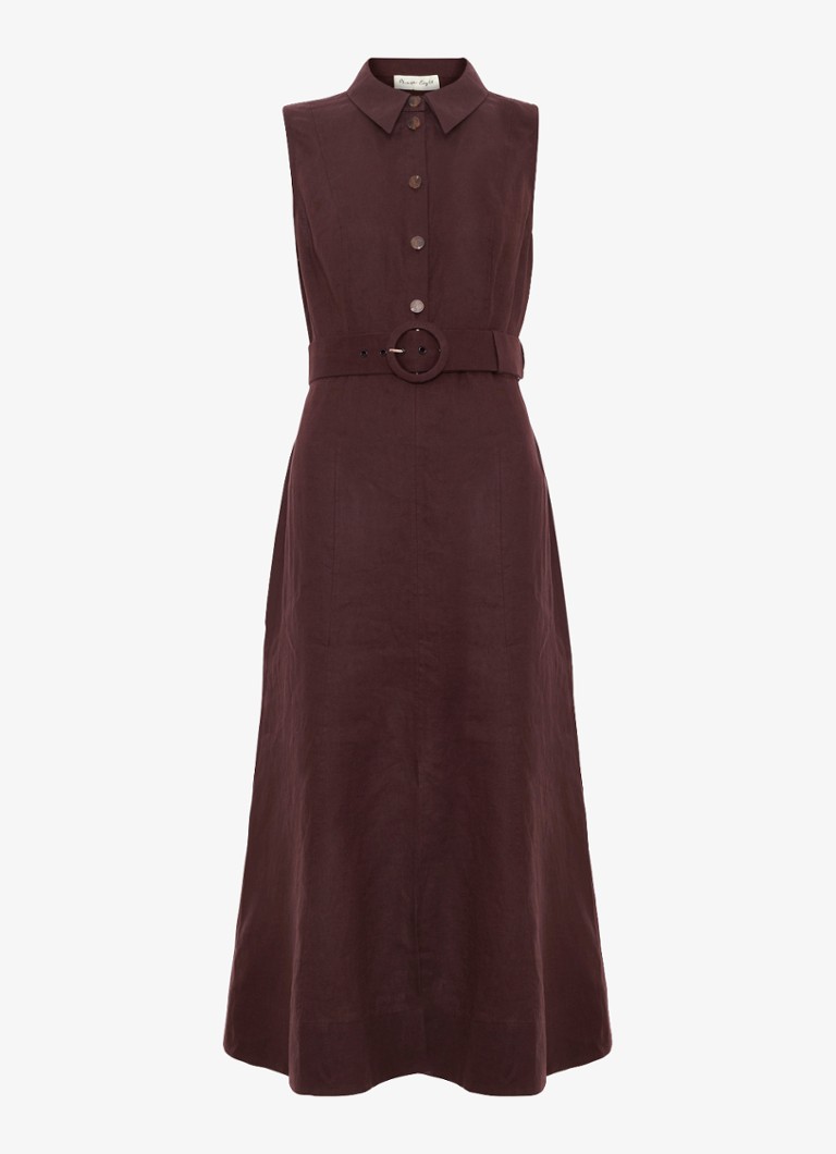 Phase Eight Dames Elspeth midi jurk met ceintuur in de kleur Chocoladebruin