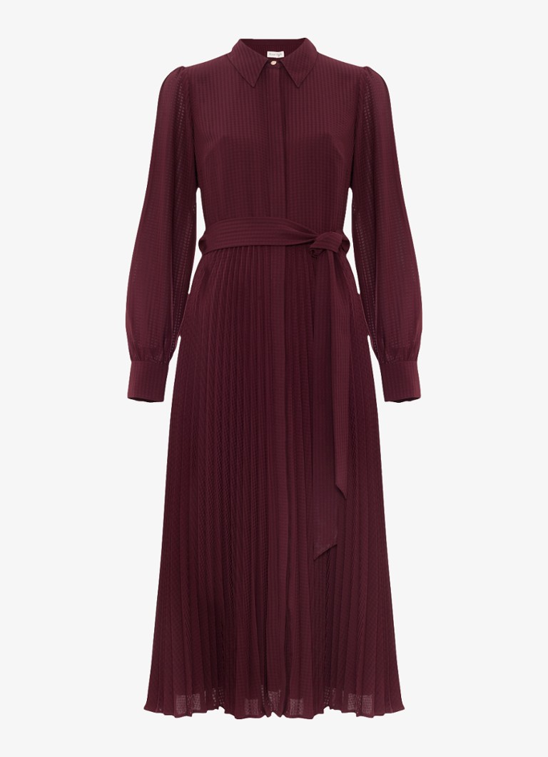 Phase Eight Dames Ren midi blousejurk met print en strikceintuur in de kleur Bordeauxrood