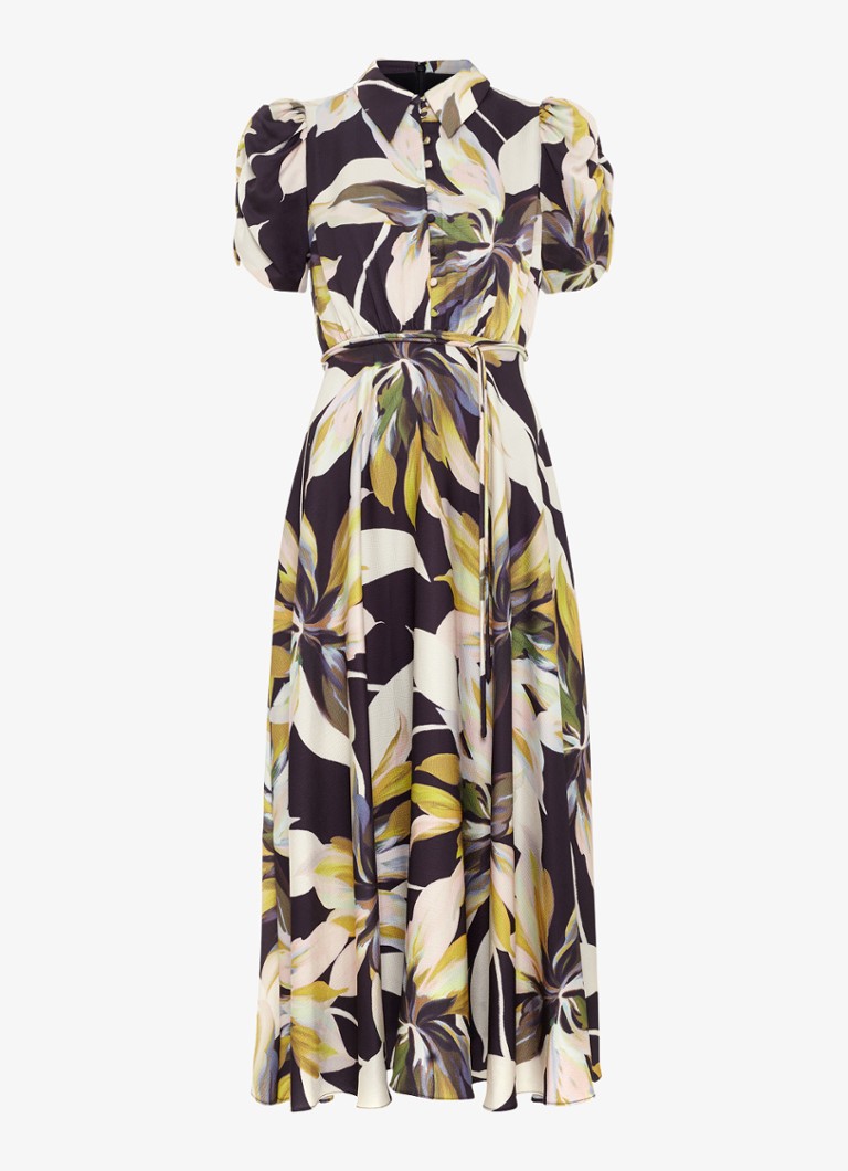 Phase Eight Dames Bella midi blouse jurk met bloememprint in de kleur Zwart
