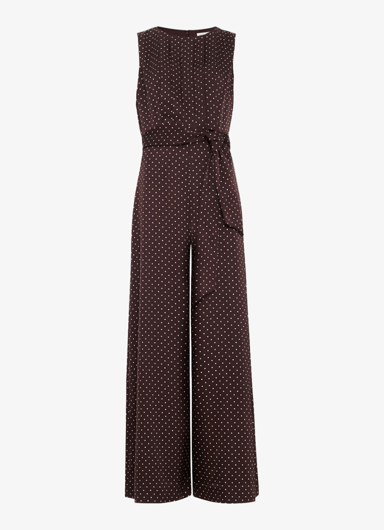 Phase Eight Dames Petite Janine wide fit jumpsuit met stippenprint in de kleur Donkerbruin