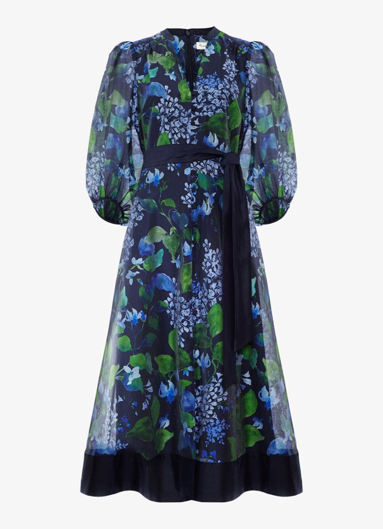 Phase Eight Dames Midi jurk met strikceintuur in de kleur Donkerblauw