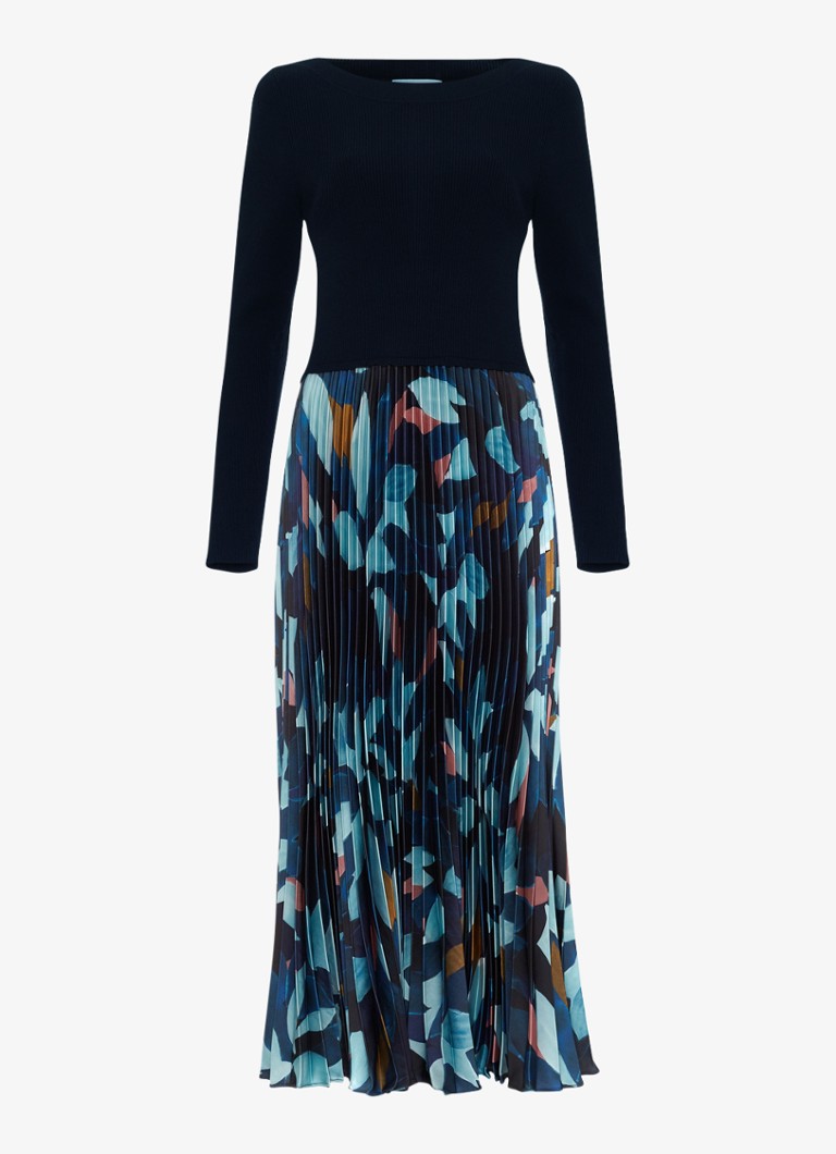 Phase Eight Dames Riley fijngebreide midi jurk met bloememprint en plooien in de kleur Multicolor