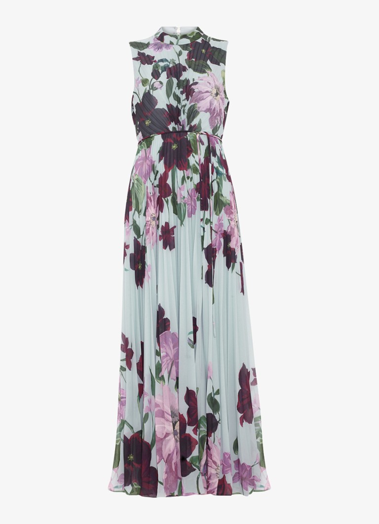 Phase Eight Dames Dahlia maxi jurk met bloemenprint en plooien in de kleur Lichtblauw